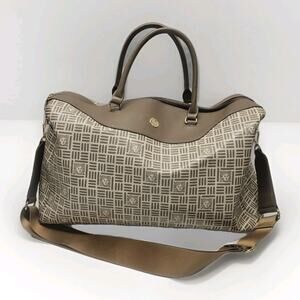 Anne Klein Weekend Bag Brown Gold Tone Lion Logo Tote 16x9x9 Duffle Bag Travel